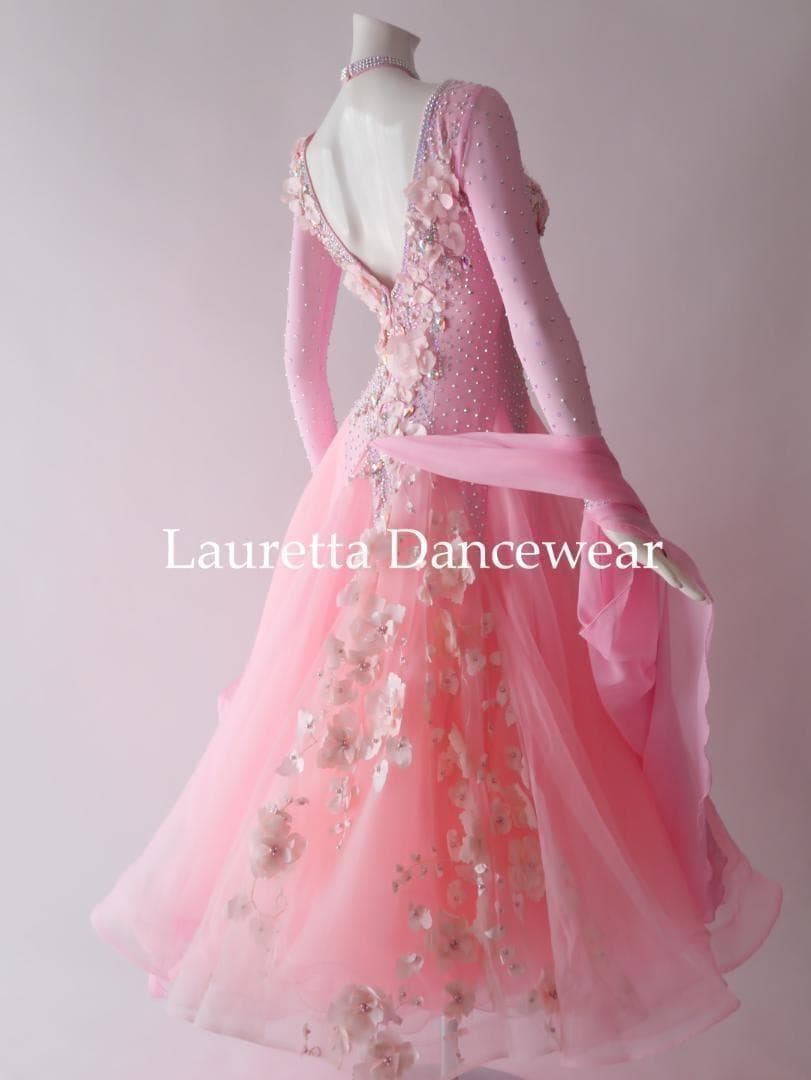 新品✨ラウレッタ 社交ダンスドレス ピンク M 高級仕様 競技 デモ