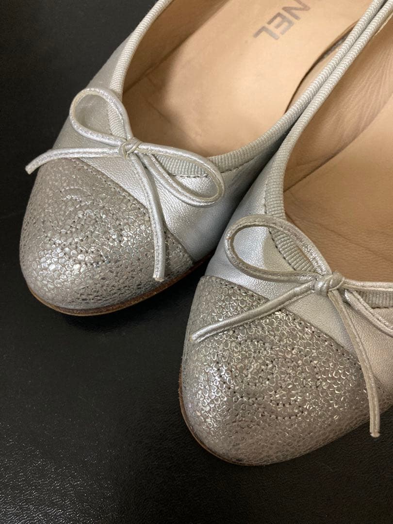 CHANELバレリーナ 35C フラット パンプス シルバー シャネル 美品