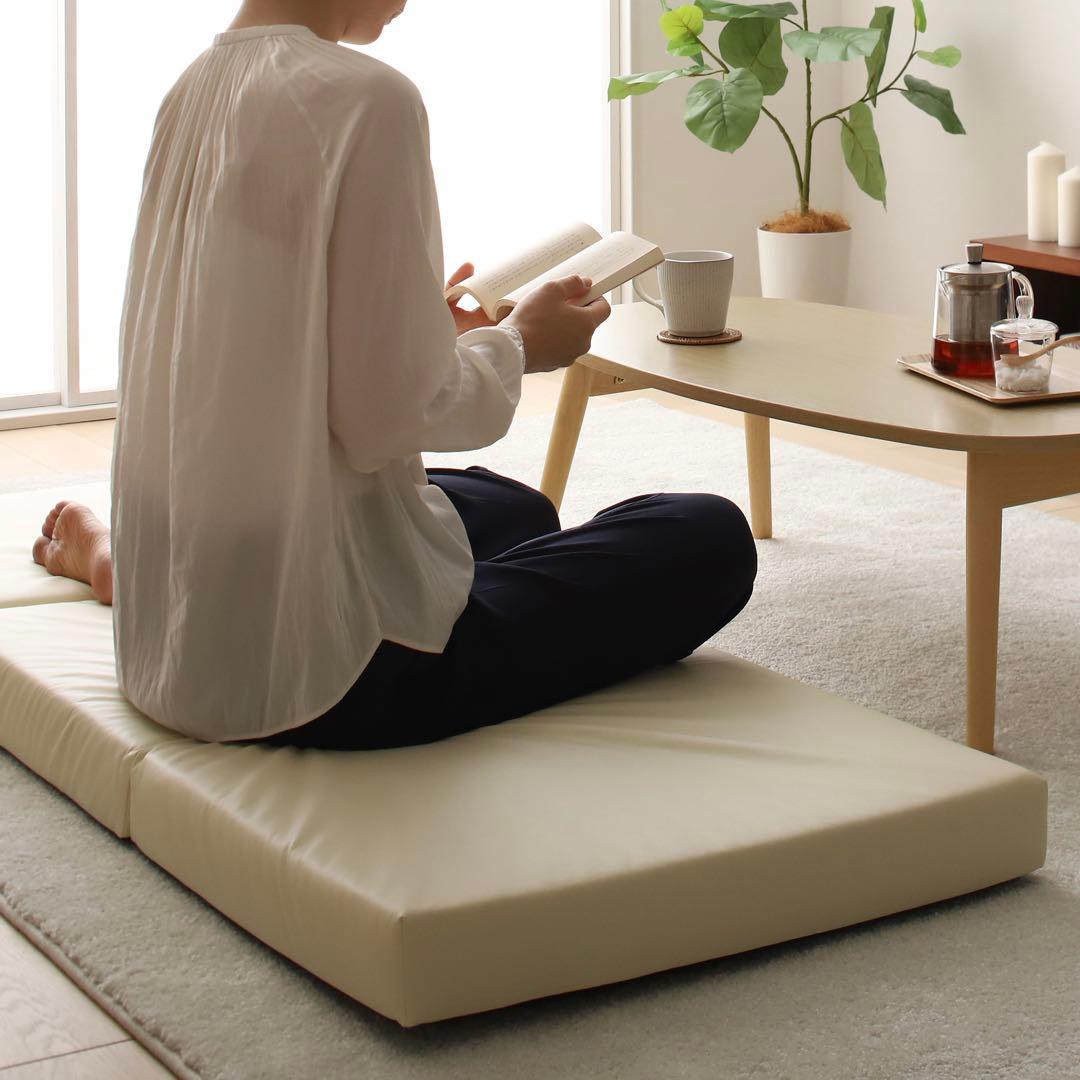 L 新品 クッションマット 180cm アイボリー フロアマット レザー 座布団