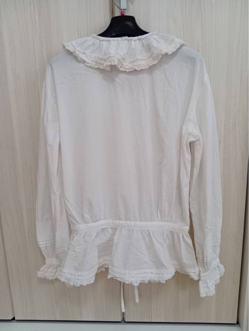 ピンクハウス リボンフリル付きホワイト長袖ブラウス　PINK HOUSE