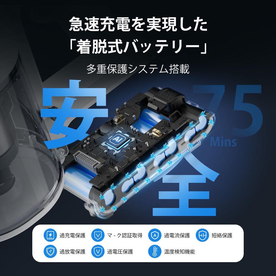 掃除機 コードレス 95KPa超強力吸引 除菌 LED 自立式 軽量
