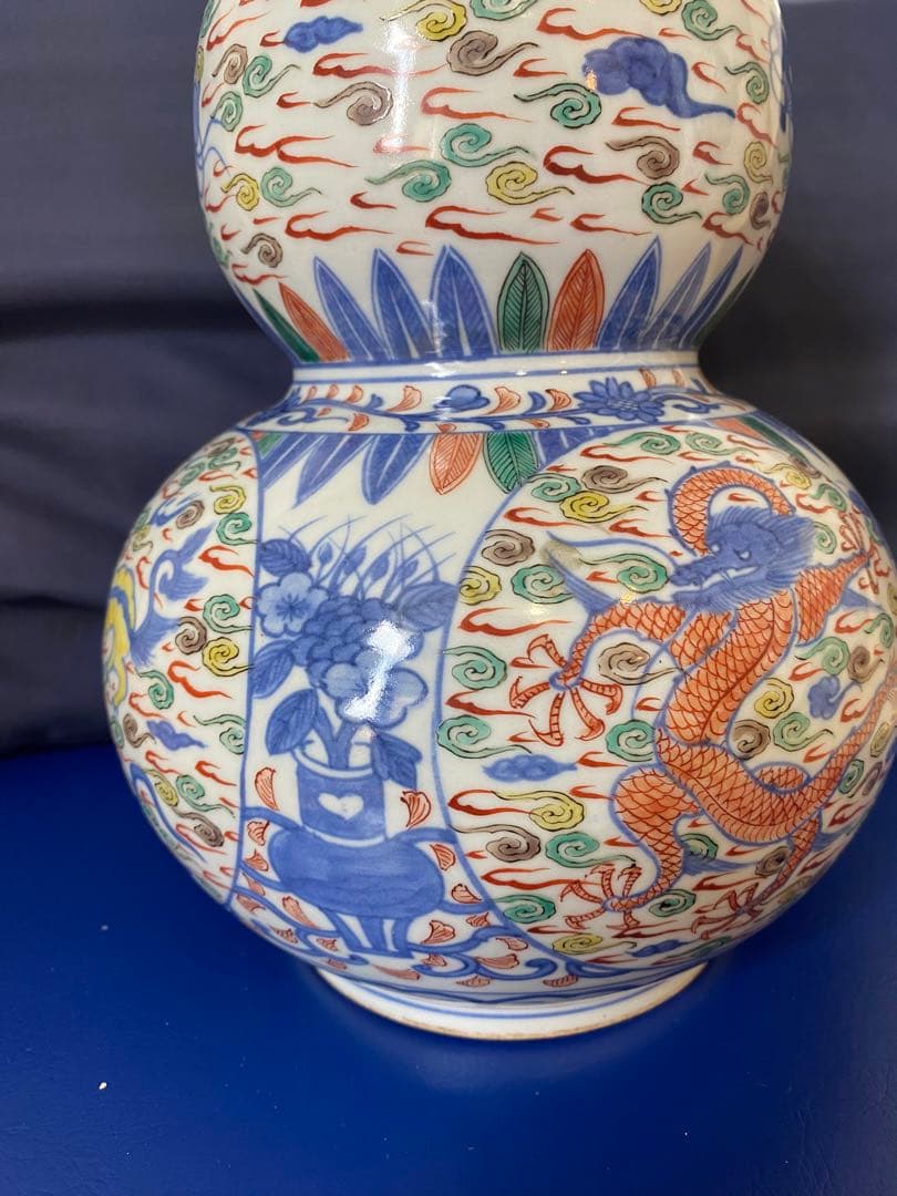 中国大明萬歷年製五彩龍紋葫芦瓶サイズ約高さ30cm径20cm