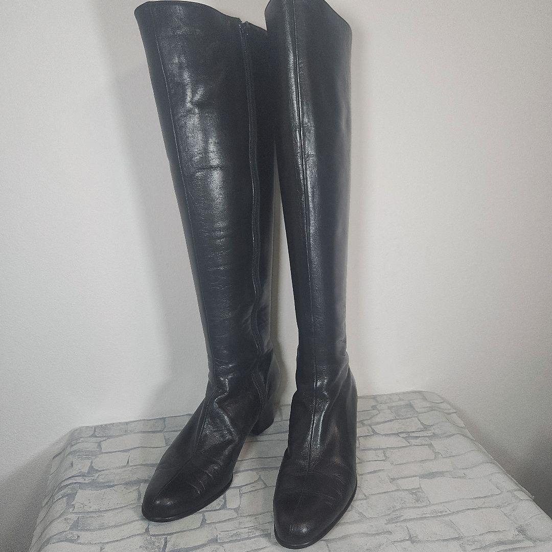 【美品】DIANA ロングブーツ サイドジップ レザー 黒 23.5