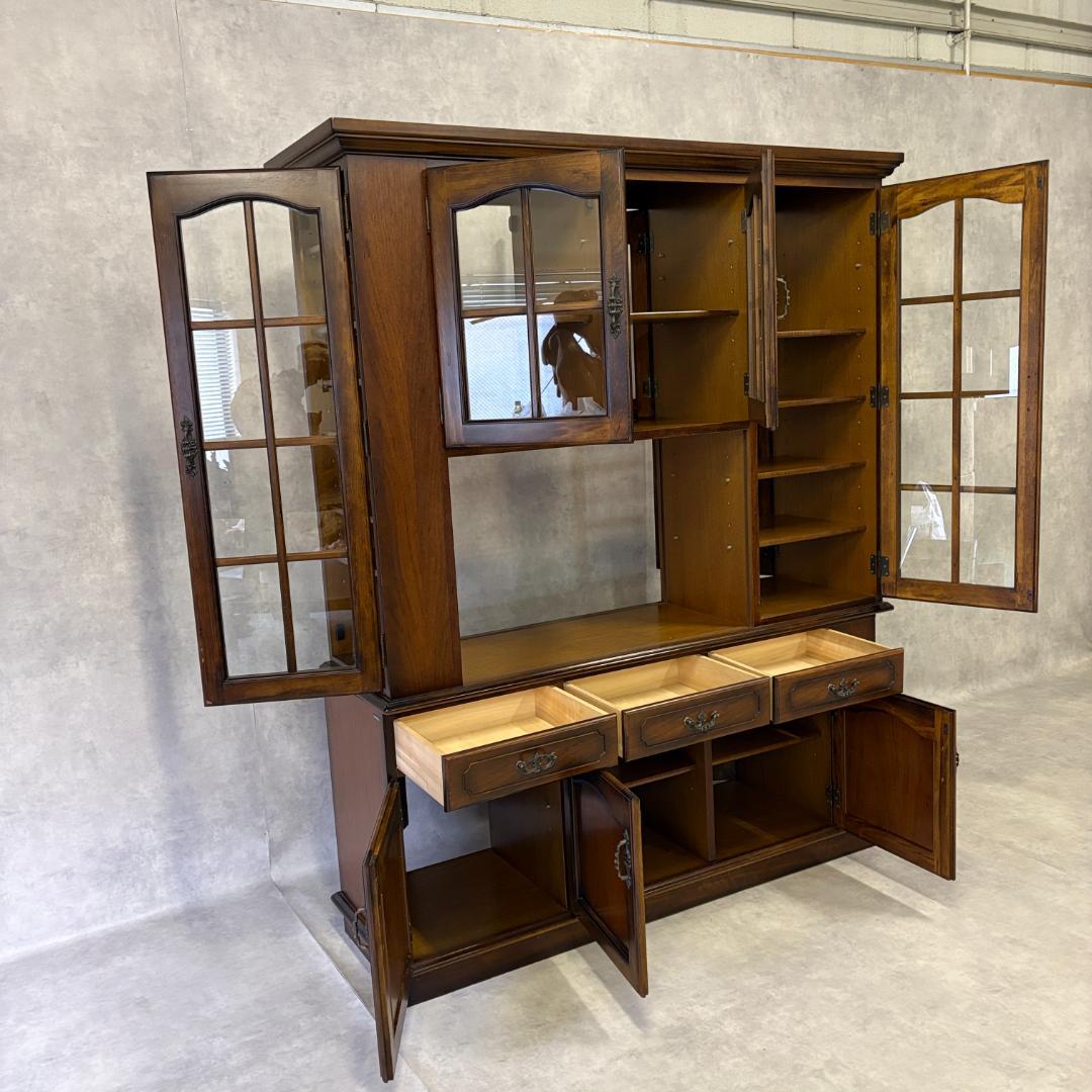 カリモク家具　レトロ家具　大型　ガラス戸棚　食器戸棚