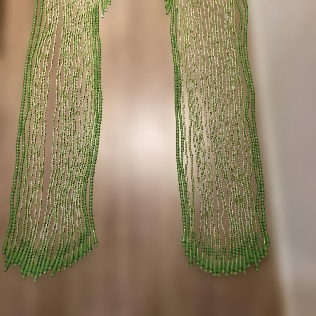 レトロポップ　長いビーズカーテン　ビーズのれん　ビーズ暖簾　グリーン/緑