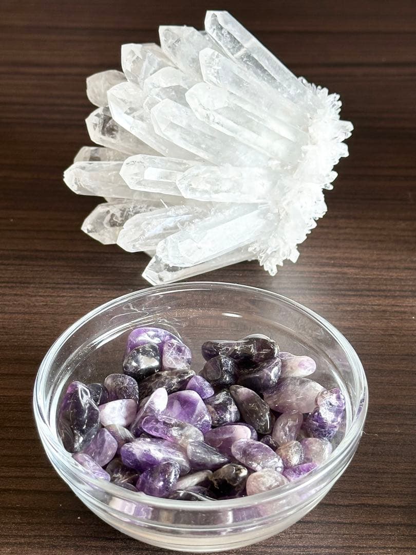 水晶クラスター2点セット(画像に写る物全てセット)撮影のため開封【新品未使用品】