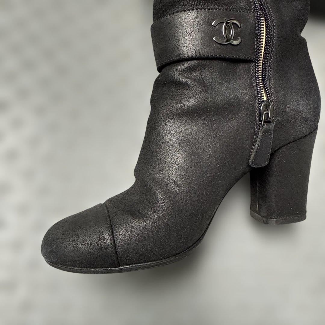 CHANEL シャネル　ヌバック　レザー　ココマーク　ロングブーツ　36