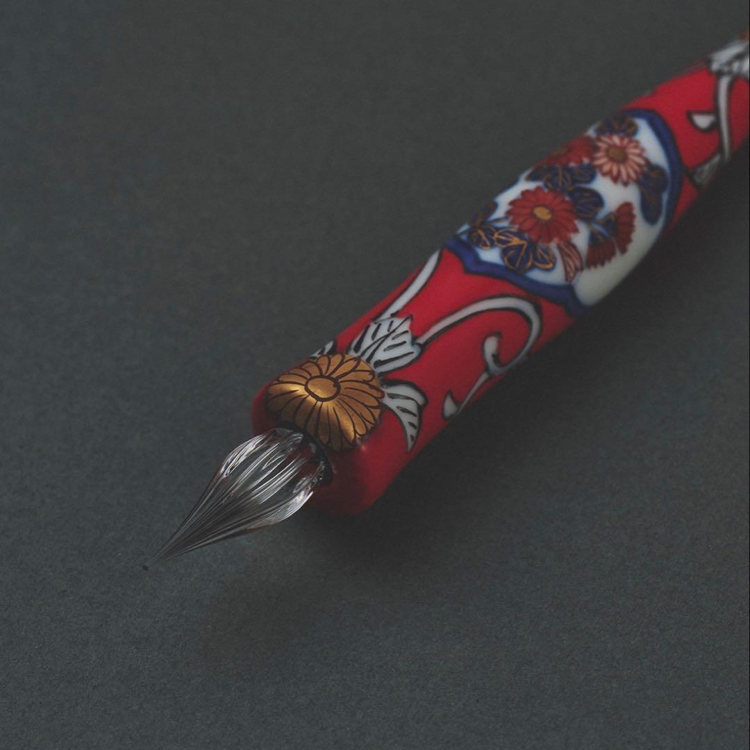 HIZEN5 ガラスペン IMARIPEN 金彩赤濃唐花文 伊万里焼