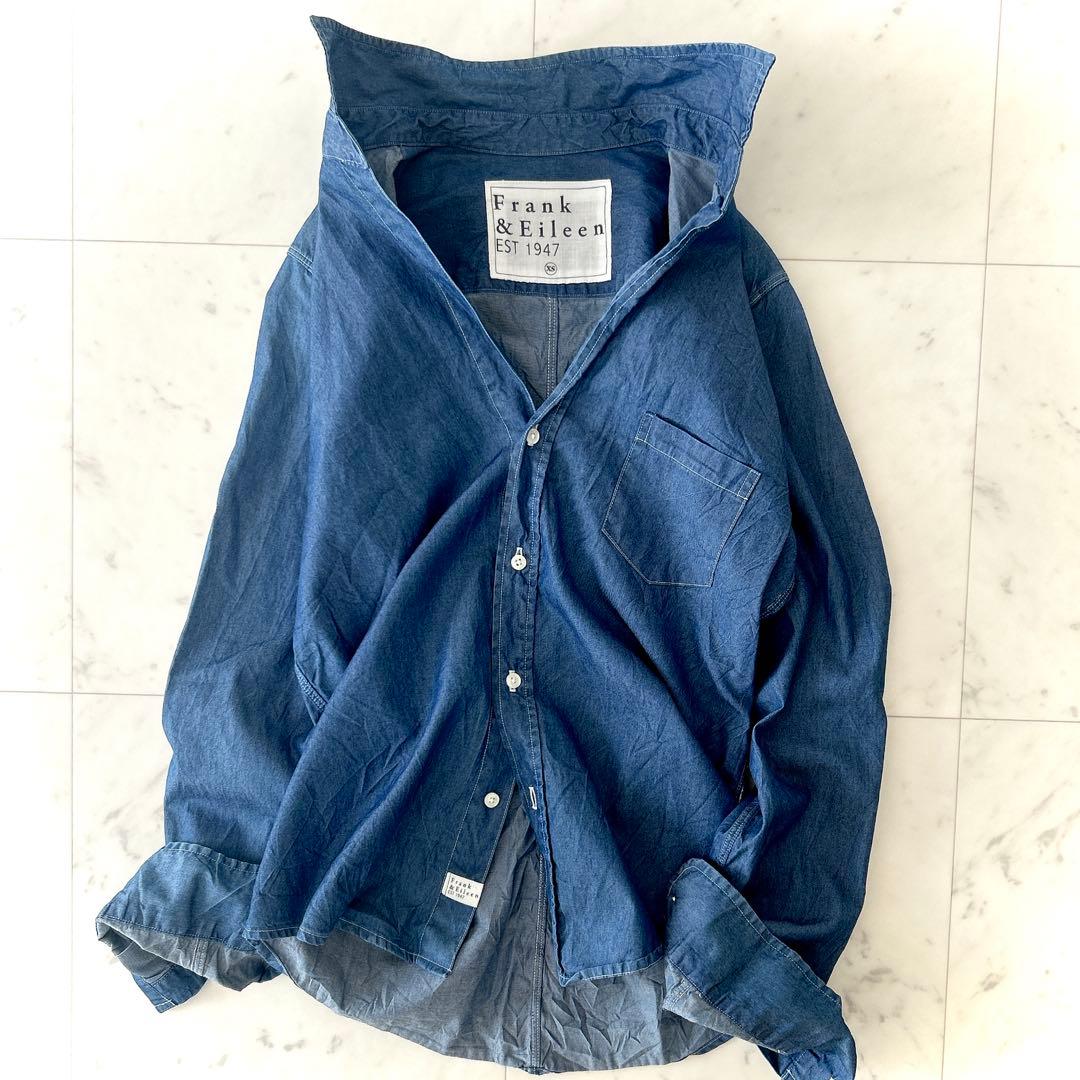 美品 フランク&アイリーン BARRY シワ加工 デニム スキッパーシャツ XS