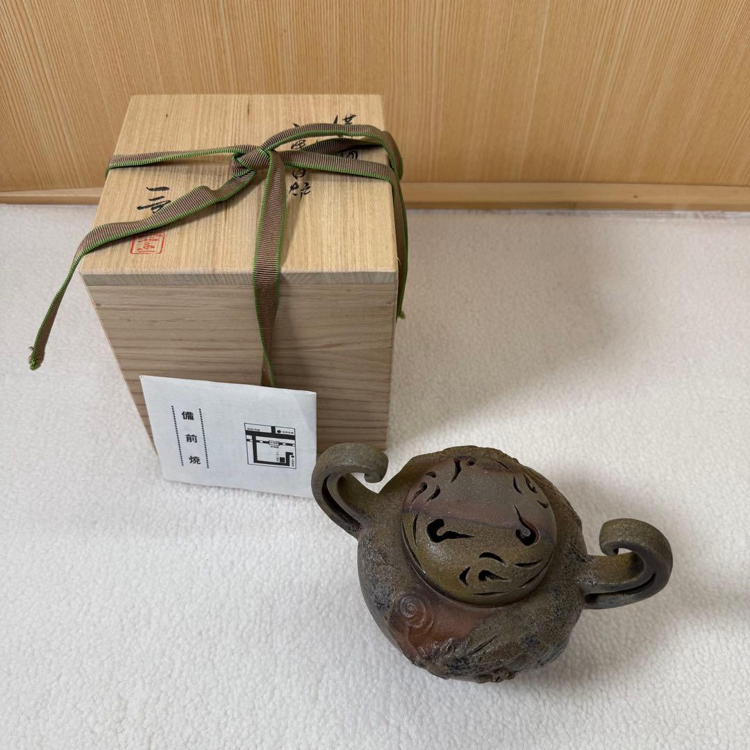 蔵出し/備前竜香炉 小山一草 共箱 共布 栞 備前焼 龍細工 茶道具 香道具