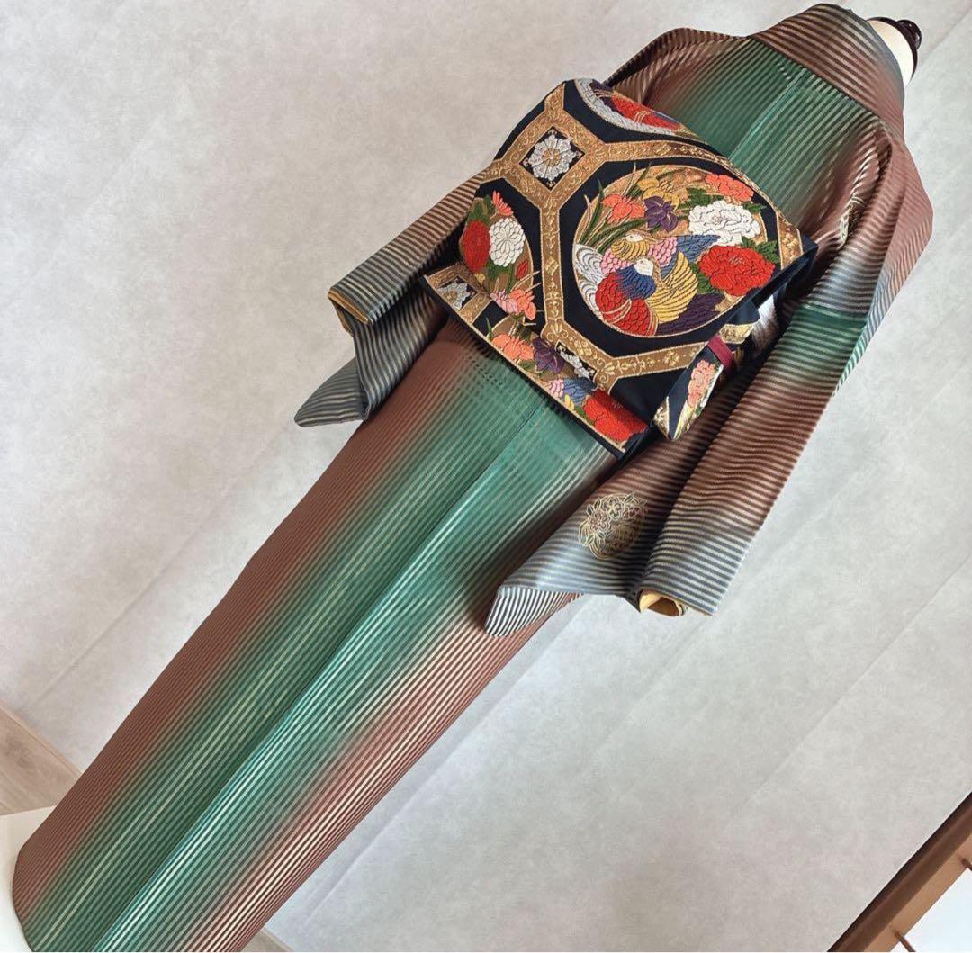 坂*ん様 付け下げ　小紋　フルセット　着物　正絹　縞模様　ストライプ　比翼仕立