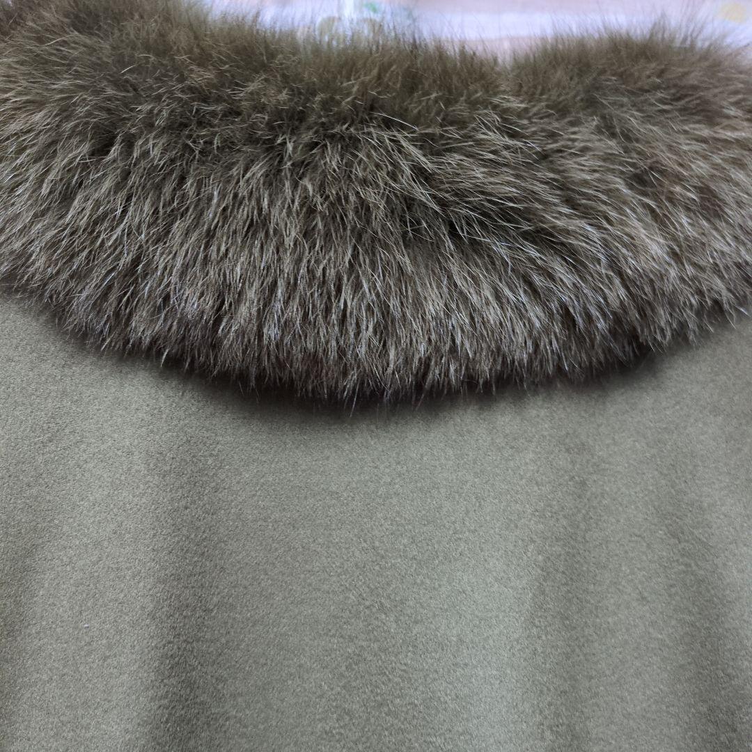 オリーブグリーン ケープコート ファー付き