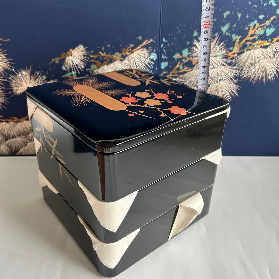 輪島塗　小川銘 天然木製 漆器 竹松梅蒔絵　3段重箱　共箱付