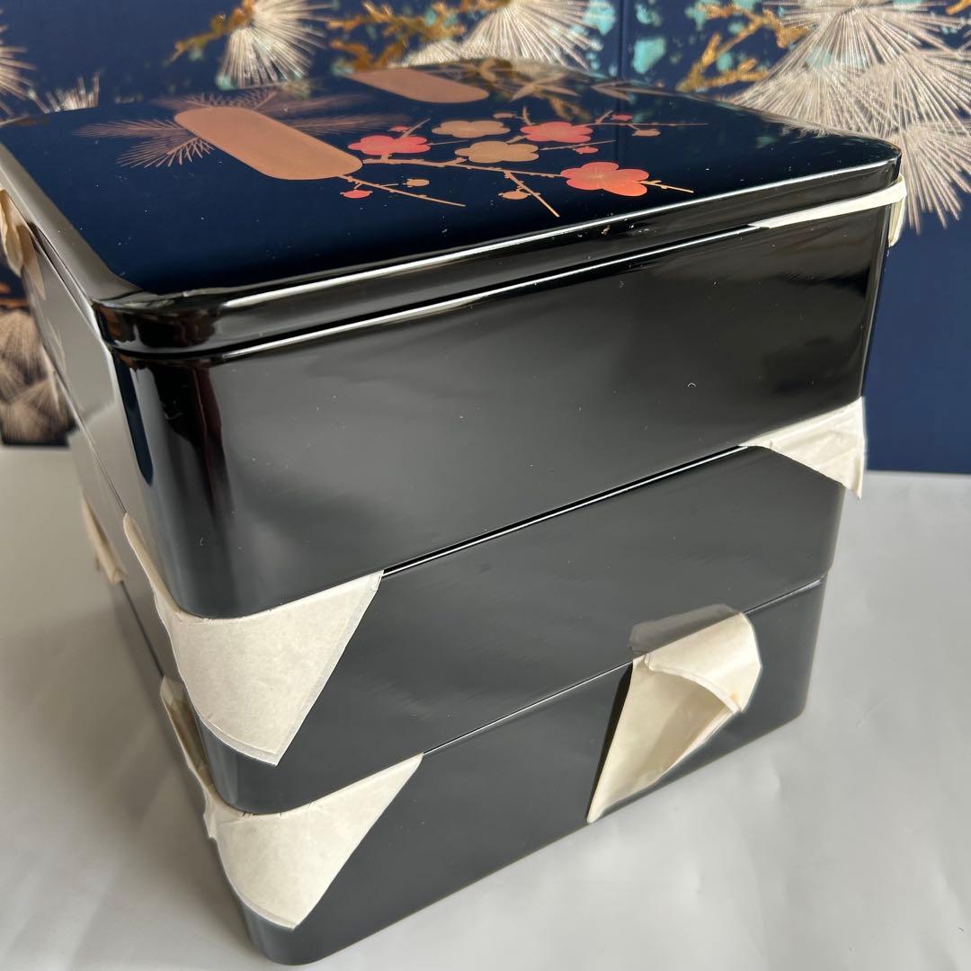 輪島塗　小川銘 天然木製 漆器 竹松梅蒔絵　3段重箱　共箱付