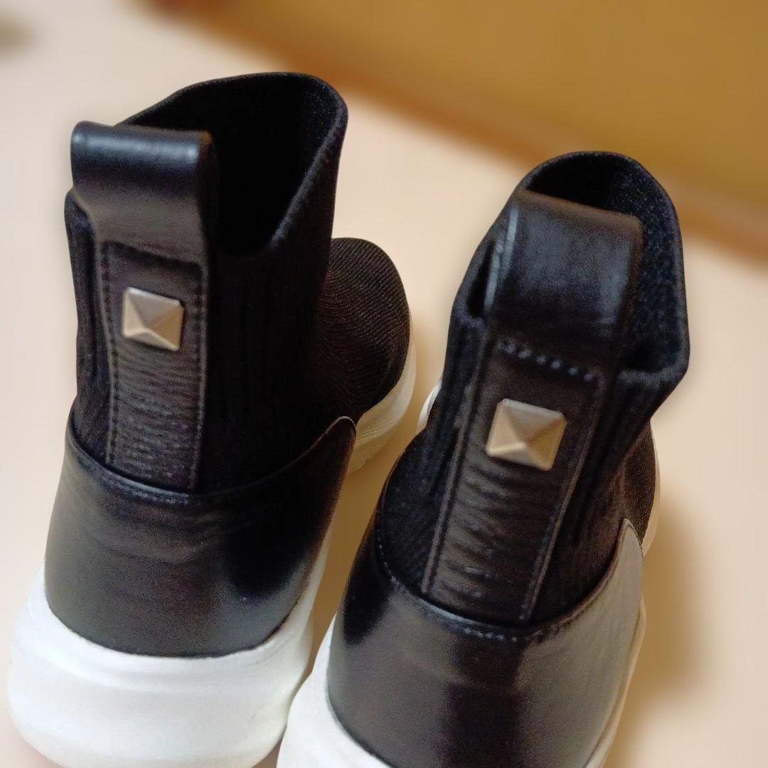 美品　銀座カネマツ　レディースハイカットスニーカー　黒ブラックニットシューズ