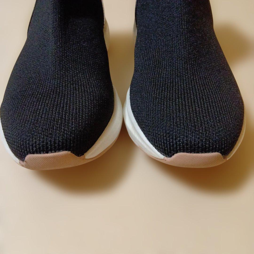 美品　銀座カネマツ　レディースハイカットスニーカー　黒ブラックニットシューズ