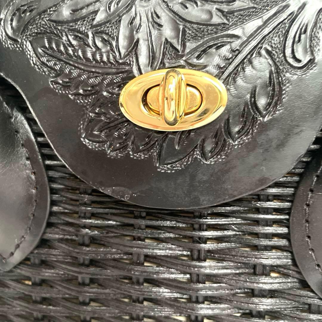 【新品・タグ付】CARVING TRIBES＊カービングバスケット＊牛革×籐＊黒