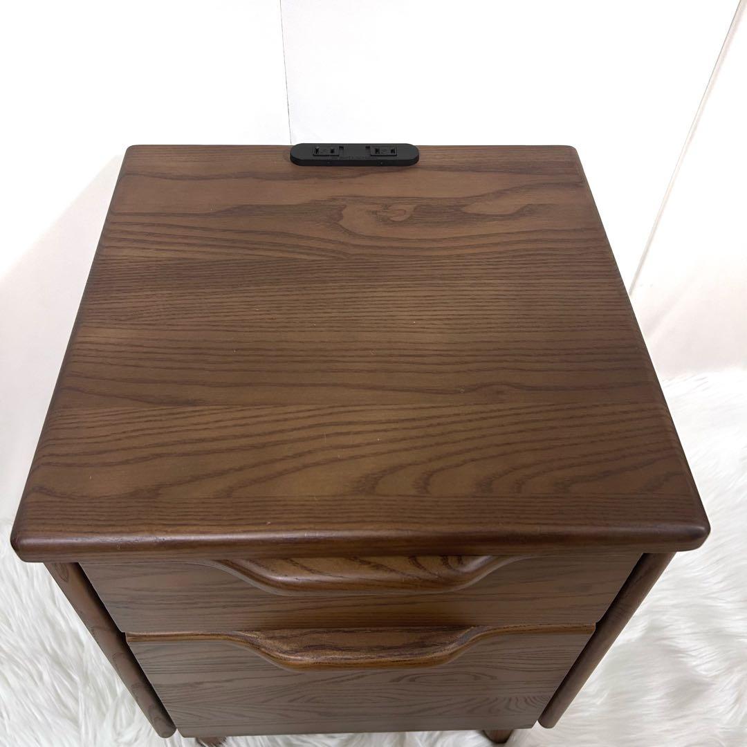 【廃盤希少】ニトリ　NITORI ナイトテーブル　アーシュ2段　コンセント2 ②