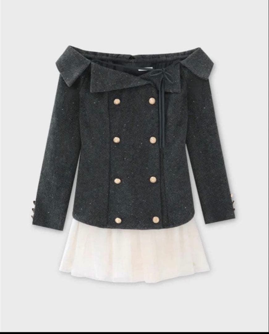 ワンピース Wool herringbone tulle onepiece Mmeeme
