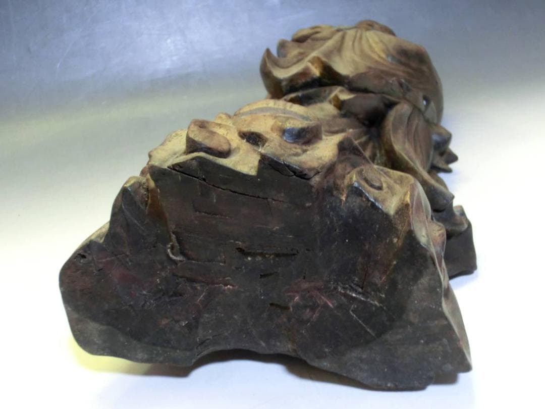 置物●古い人物像 唐木彫り 寿老人 桃持ち オブジェ 古美術 時代物 骨董品■