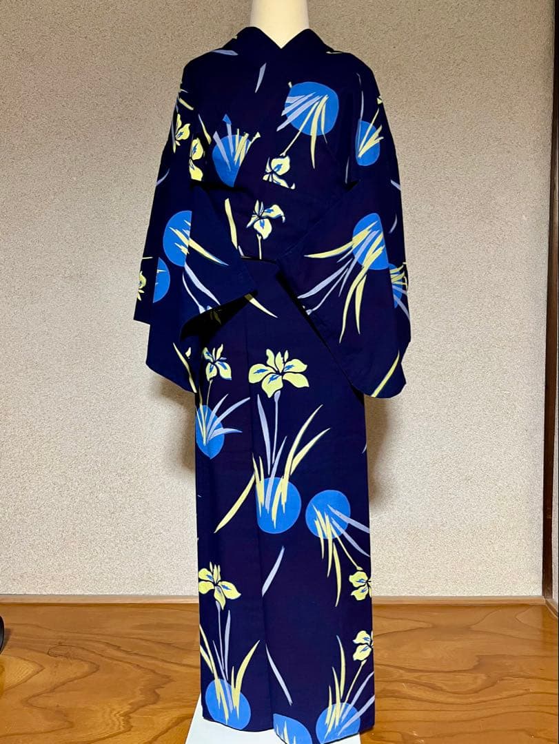 浴衣 竺仙 紺 菖蒲 日本製 綿