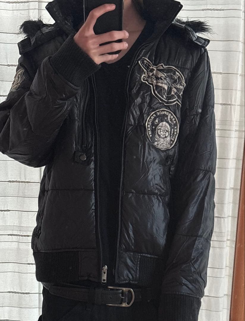 AVIREX ファー ダウンジャケット 黒