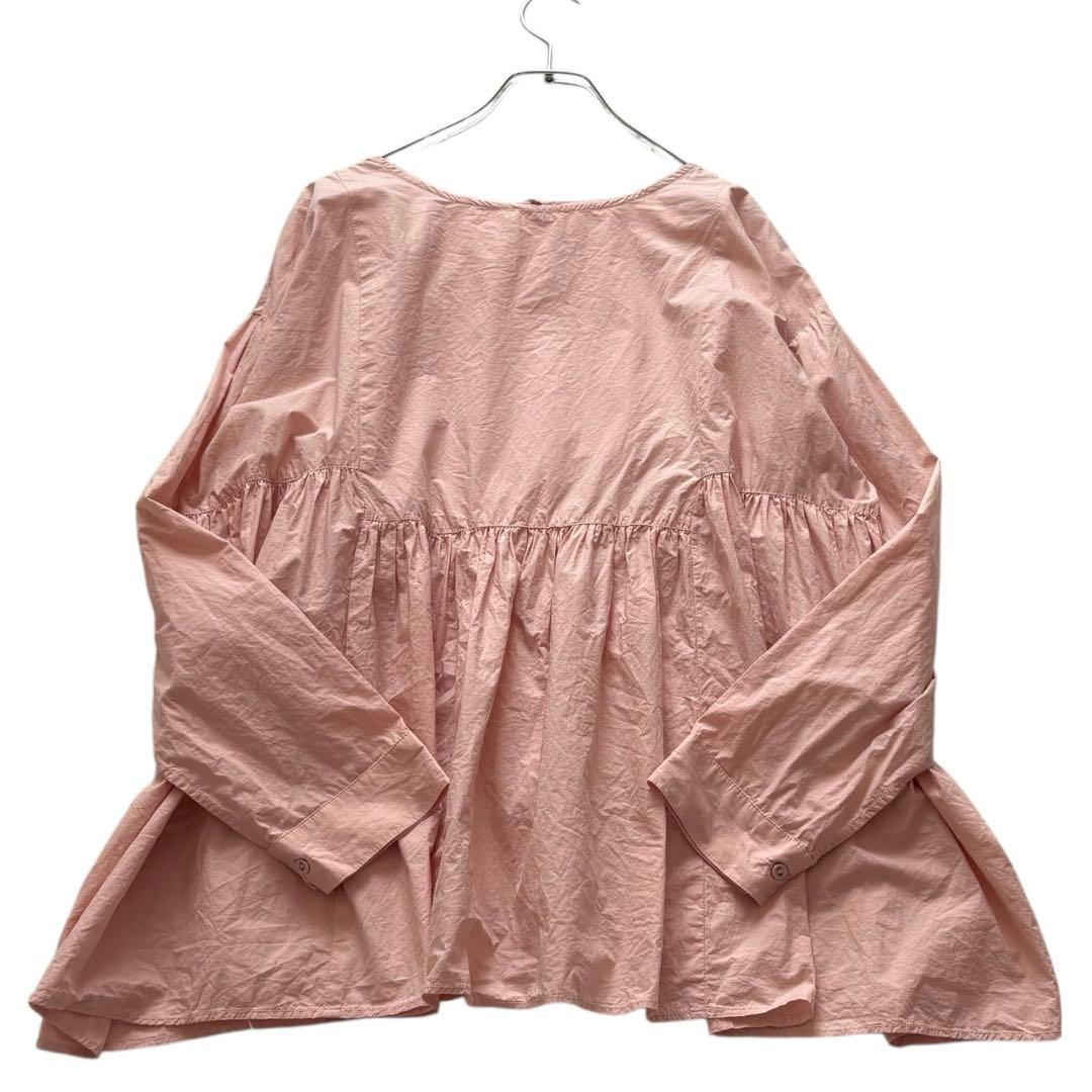 美品☆かぐれ☆コットンギャザー2WAYブラウス ピンク オーバーサイズ ペプラム