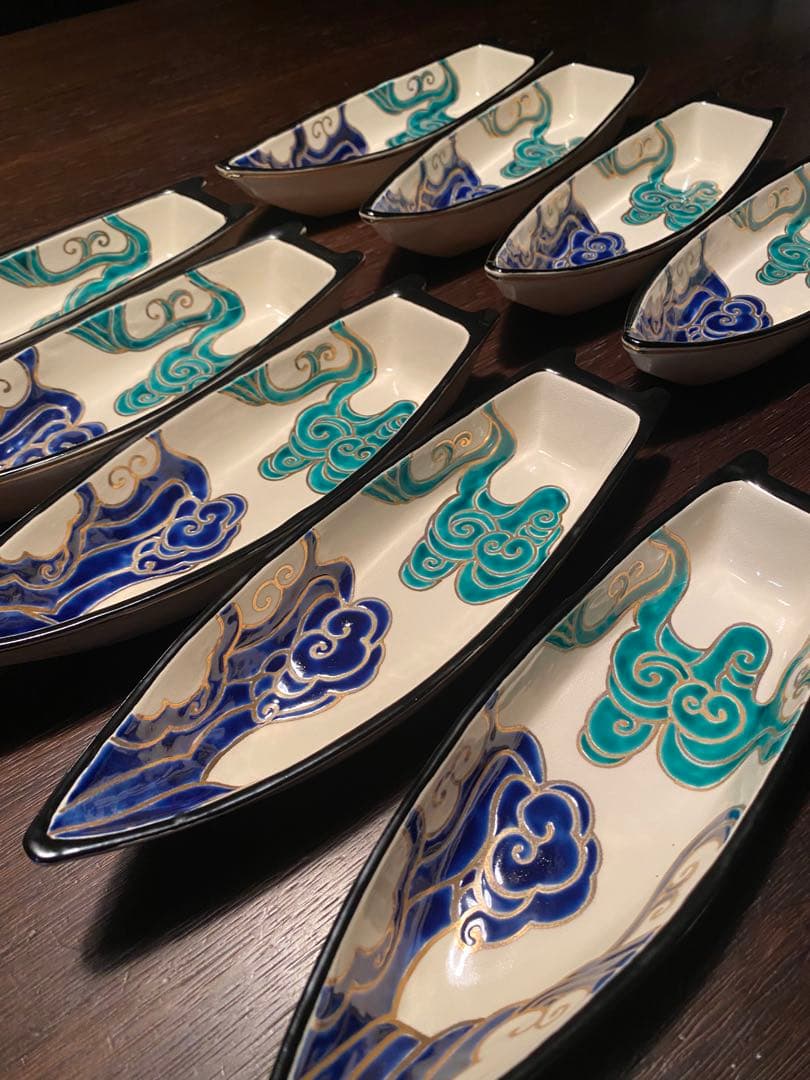 京焼向付　仁清流水舟形向付10客　新品未使用　京焼