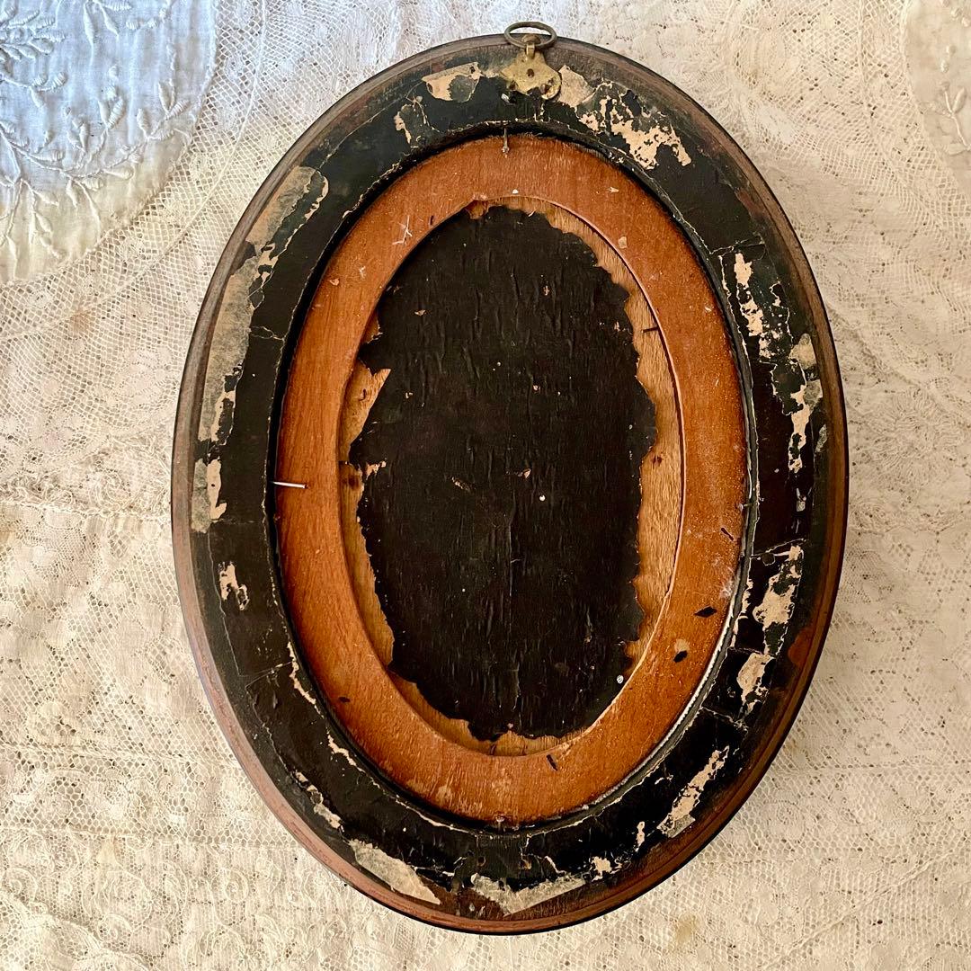 2人の天使のメダイヨン エンジェル フランスアンティーク エクリュ　フレーム