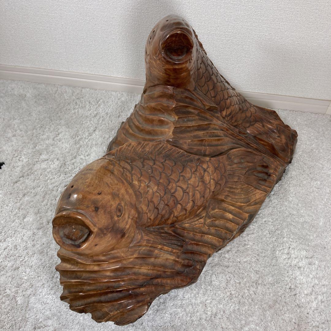 木彫り　鯉　carp fish レトロアンティーク　置物