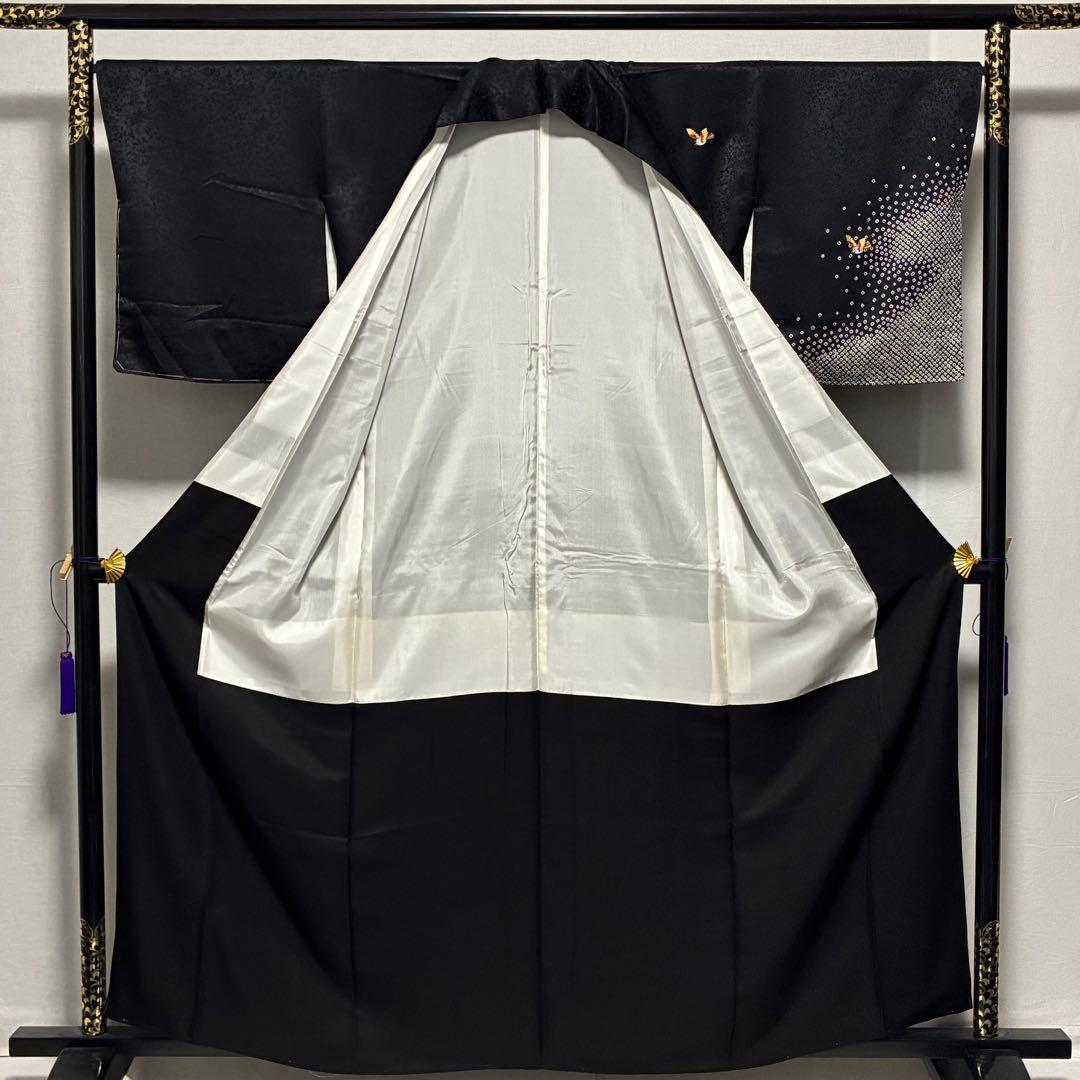 D143 訪問着　絞り　鳥刺繍　花紋　正絹　着物　袷　未使用極美品