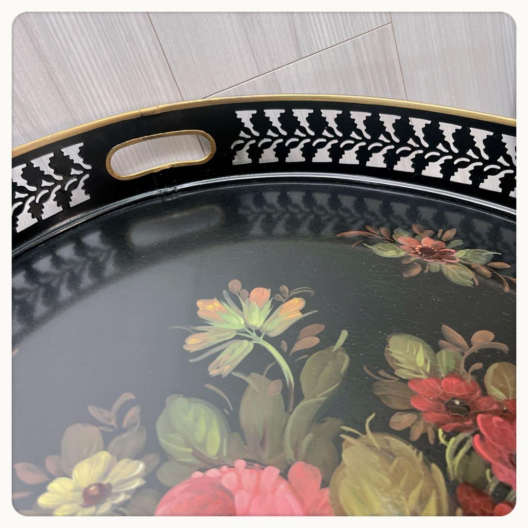 フランスヴィンテージ　薔薇ハンドペイント　OVトレイ　鋳物