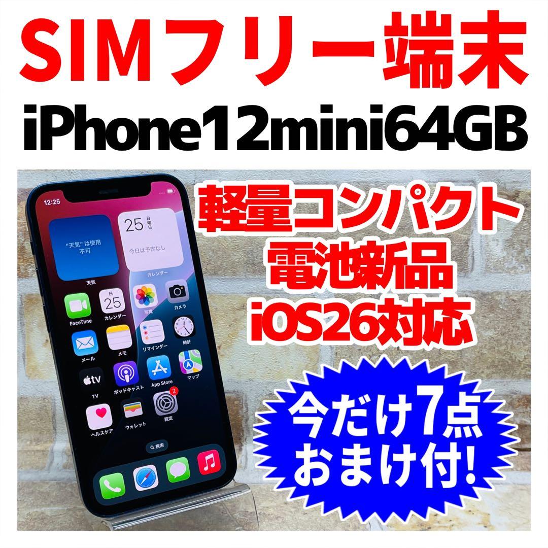 SIMフリー iPhone12mini 64GB ブルー 新品電池