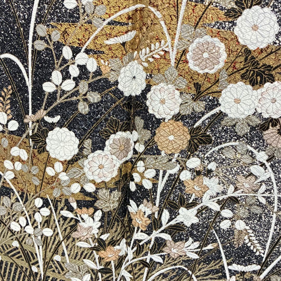 D144 訪問着　叩き染め　花模様　金彩　正絹　着物　袷　極美品