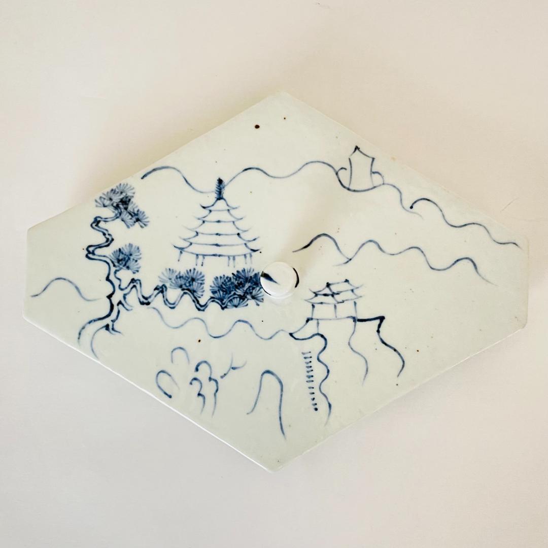 菱馬水指 染付　景徳鎮窯 王懐英　共箱入　茶道具　茶器　陶芸　伝統工芸品