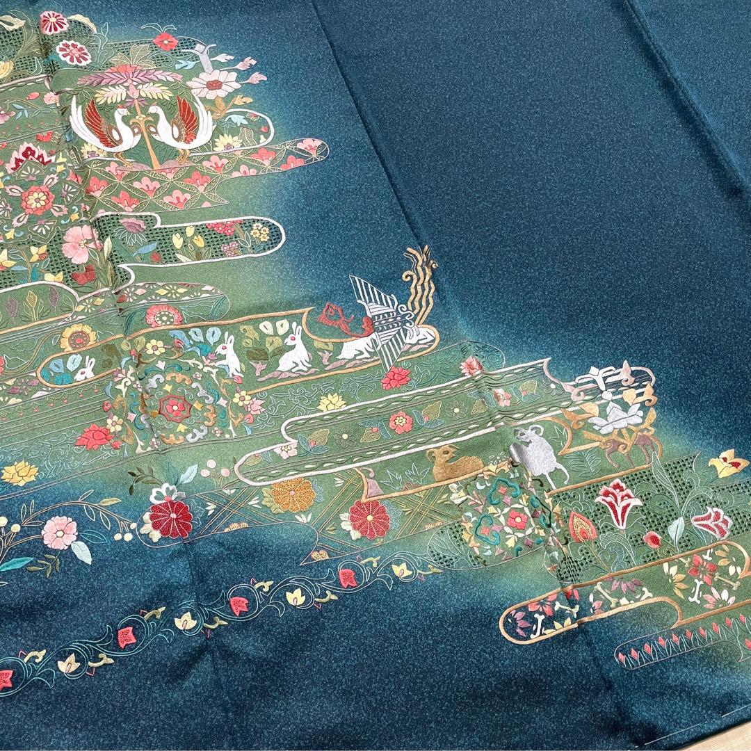 総刺繍 金通し 褐返色 訪問着 紋なし