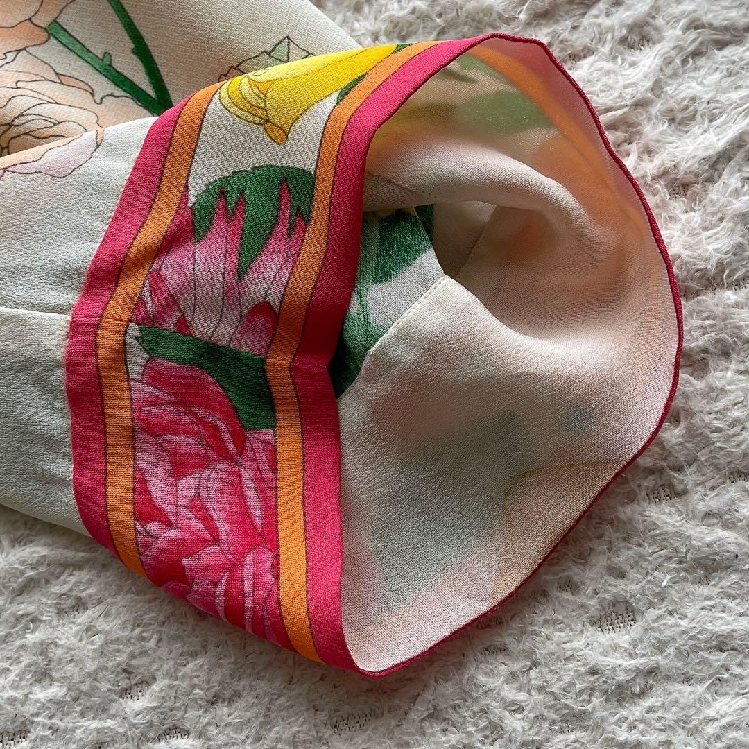 レオナール カーディガン はおり 総柄 花柄 トリム マルチカラー シルク M