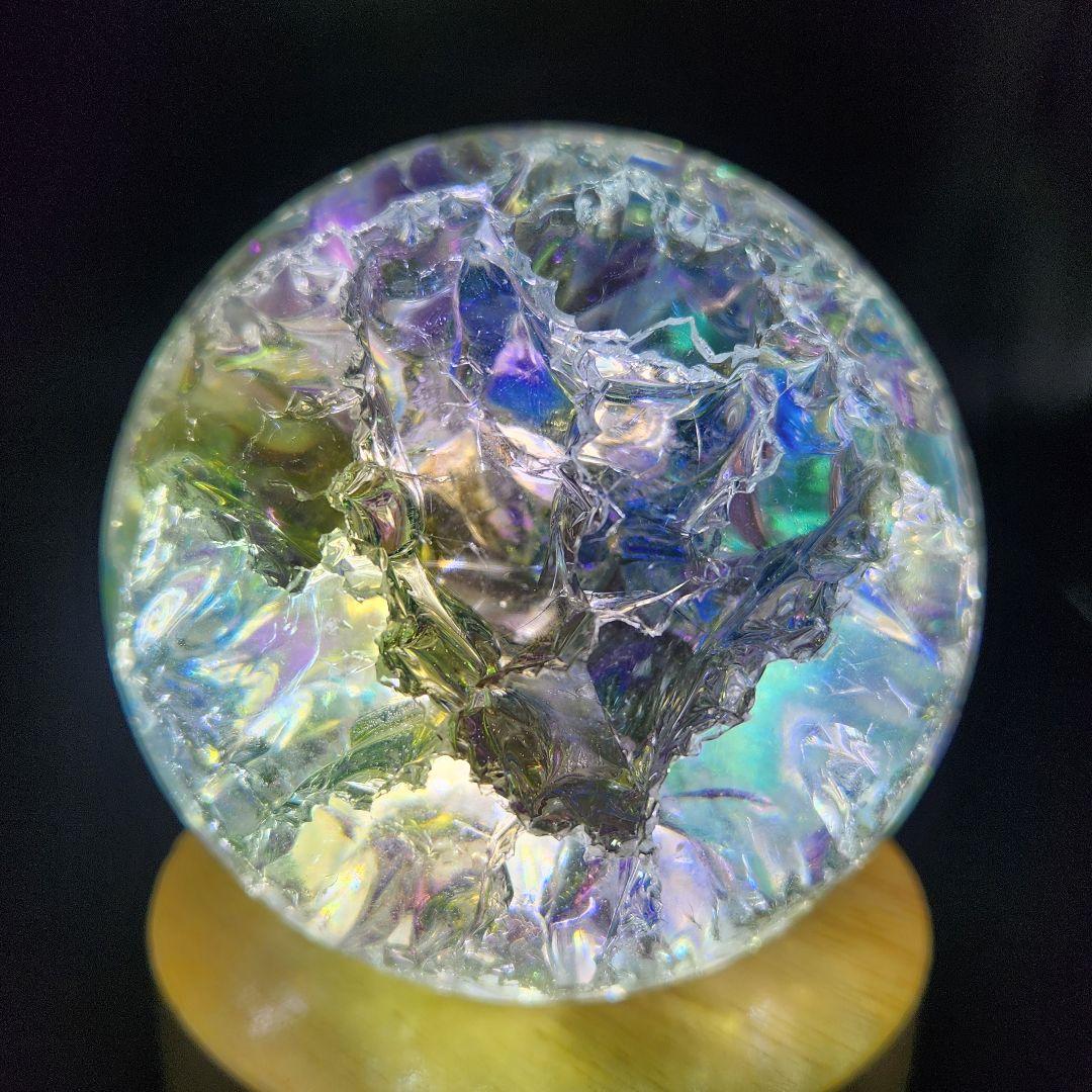 【新品】エンジェルオーラクラック水晶スフィア 特大★約78㍉サイズ★回転台座付き