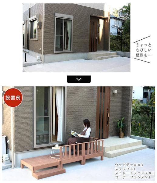 人工木ウッドデッキＡセット ウッドデッキ 縁台 ステップ台 フェンス（362）