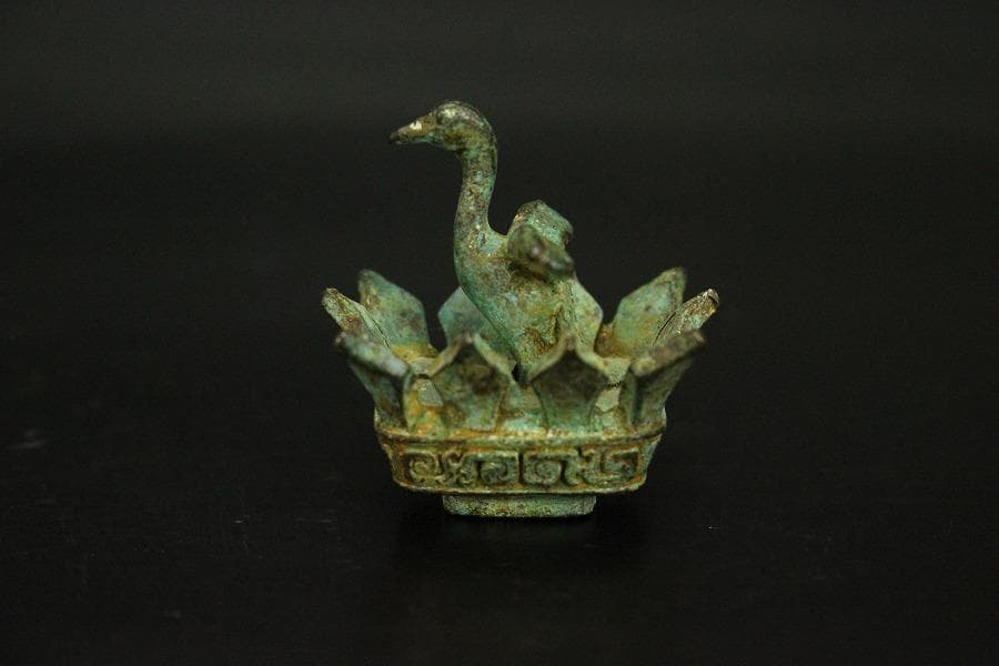 中国美術 青銅 豆 蓋瓶 高9.6cm(HA521)