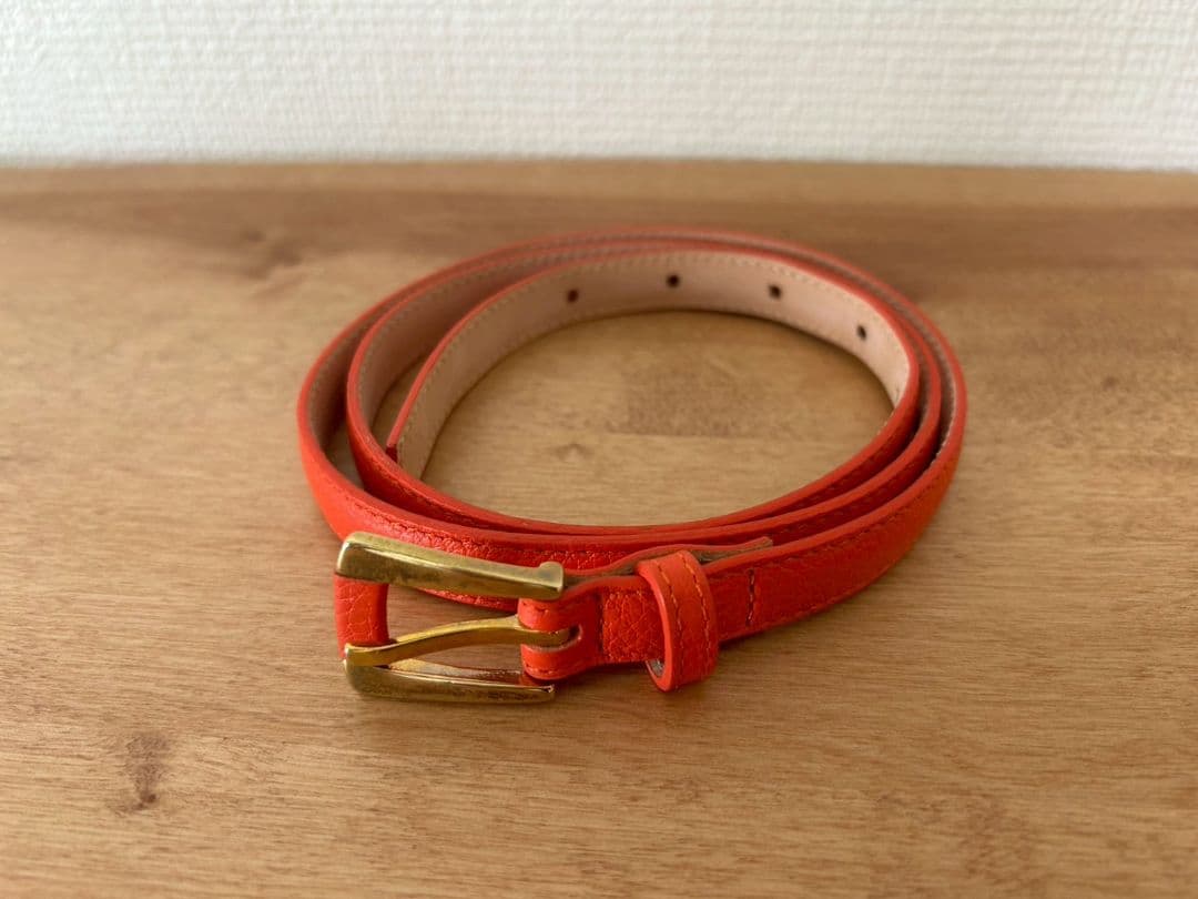 Tomorrowland ダークオレンジ レザー細ベルト ゴールドバックル