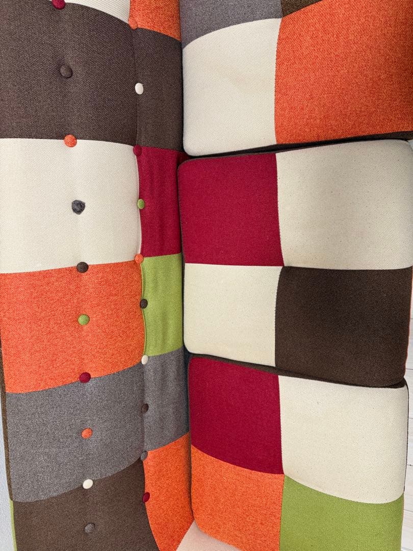 美品最終値下げ！3人掛けソファ　不二貿易 パッチワークソファ　（オットマン付き）