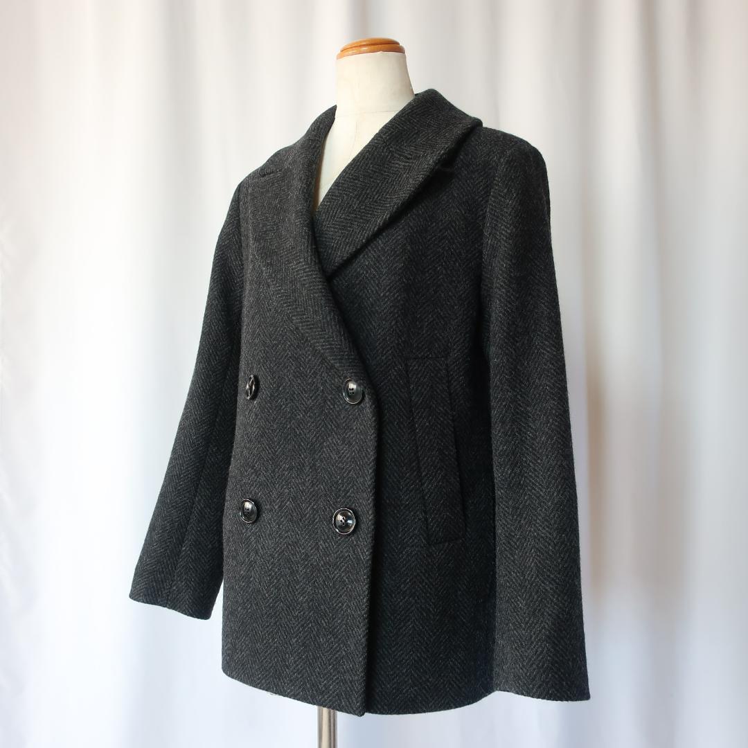 アンタイトル バルキーヘリンボン ショートピーコート ヘリンボーン柄 グレー 2