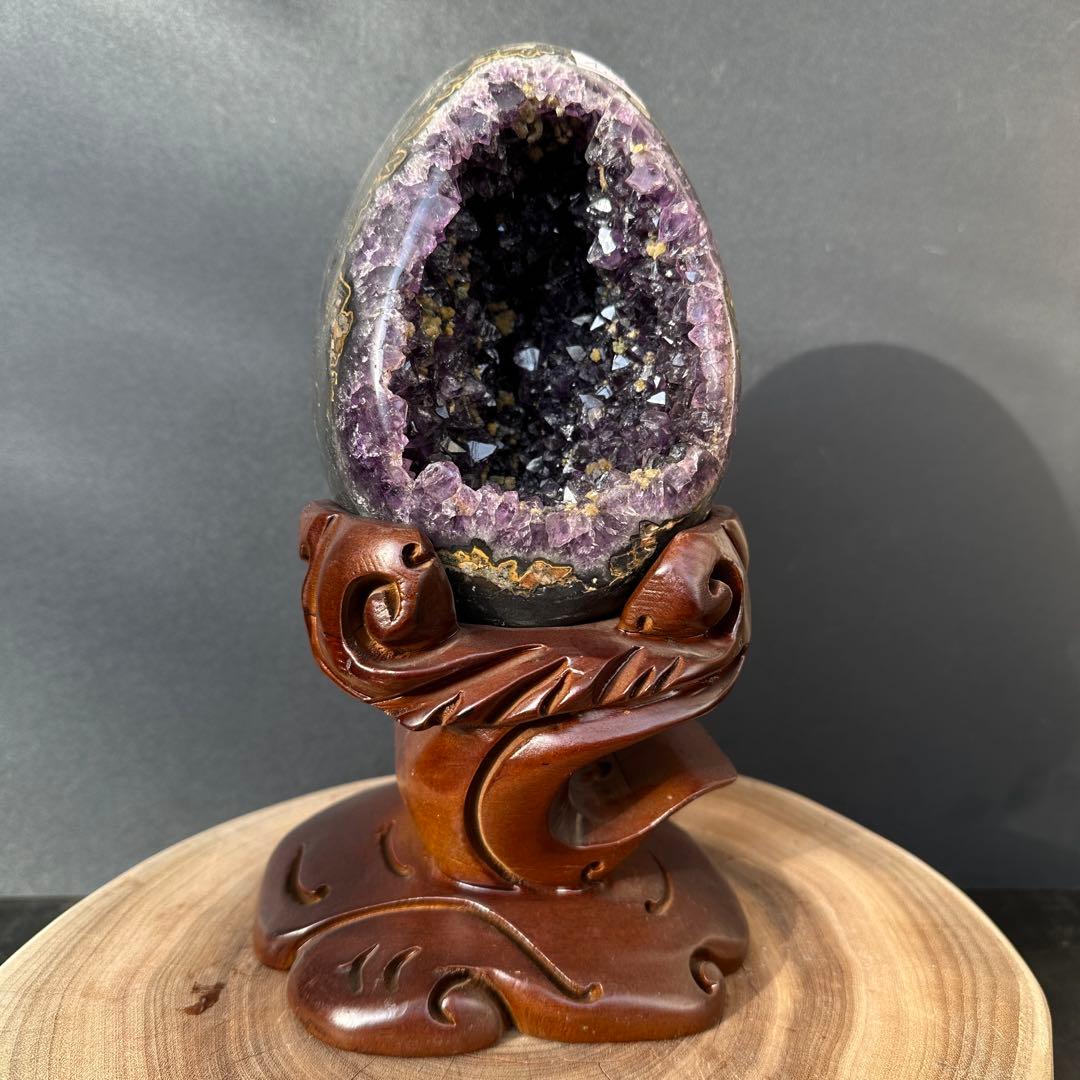 ウルグアイ産❣️天然石 イエローカルサイト共生アメジストのドーム　置物G.149