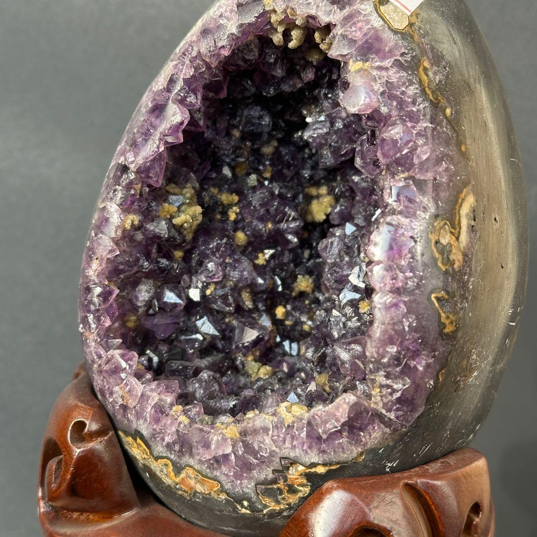 ウルグアイ産❣️天然石 イエローカルサイト共生アメジストのドーム　置物G.149