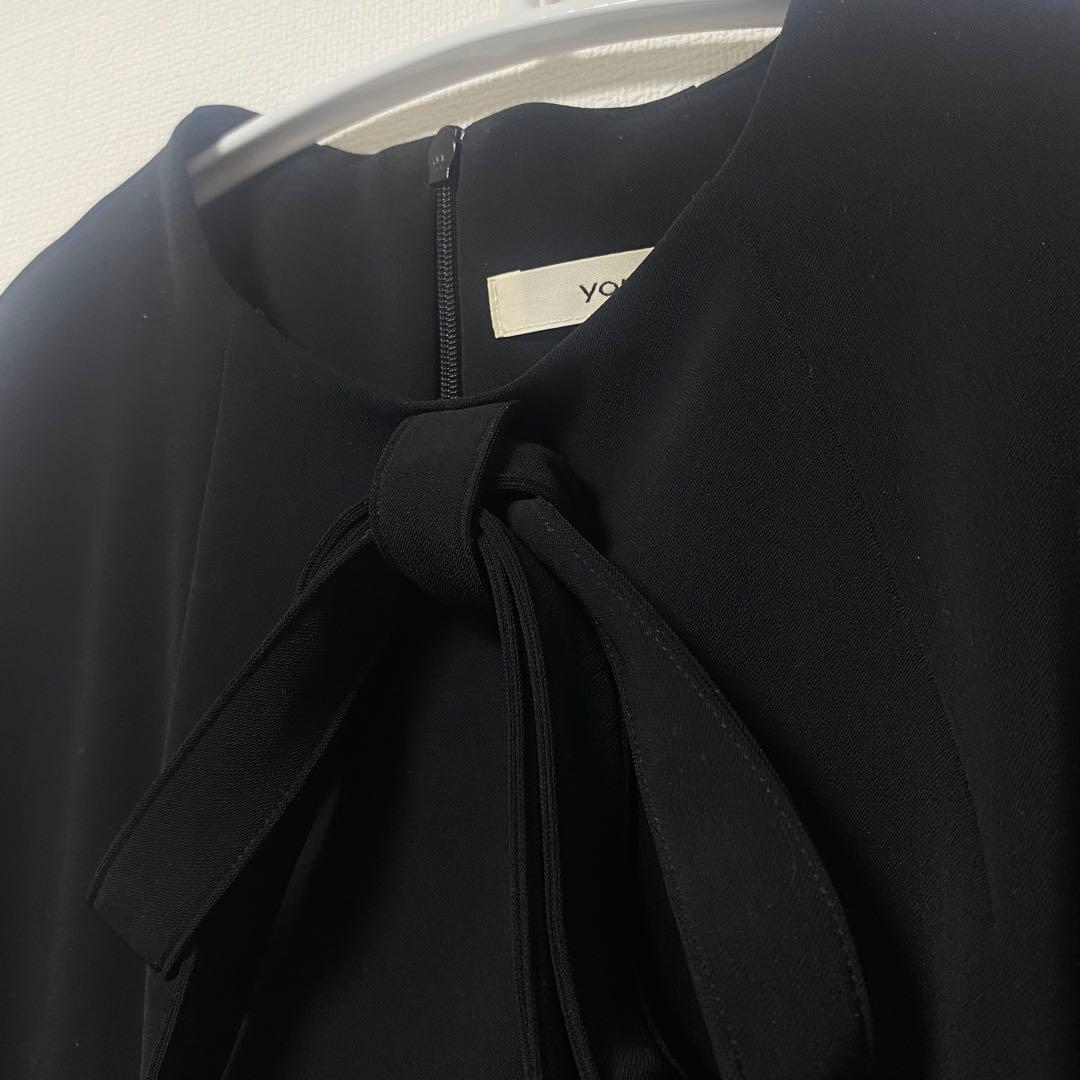 【美品】yori ヨリ リボン ブラウス オーバートップス ブラック 38