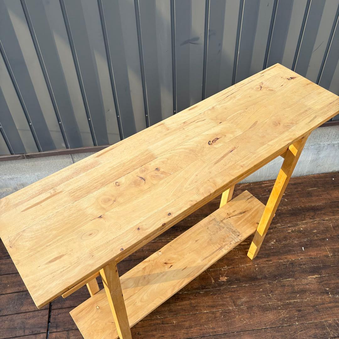 C3 北欧レトロ パイン材 木製カウンターテーブルドレッサー 鏡台スツールセット