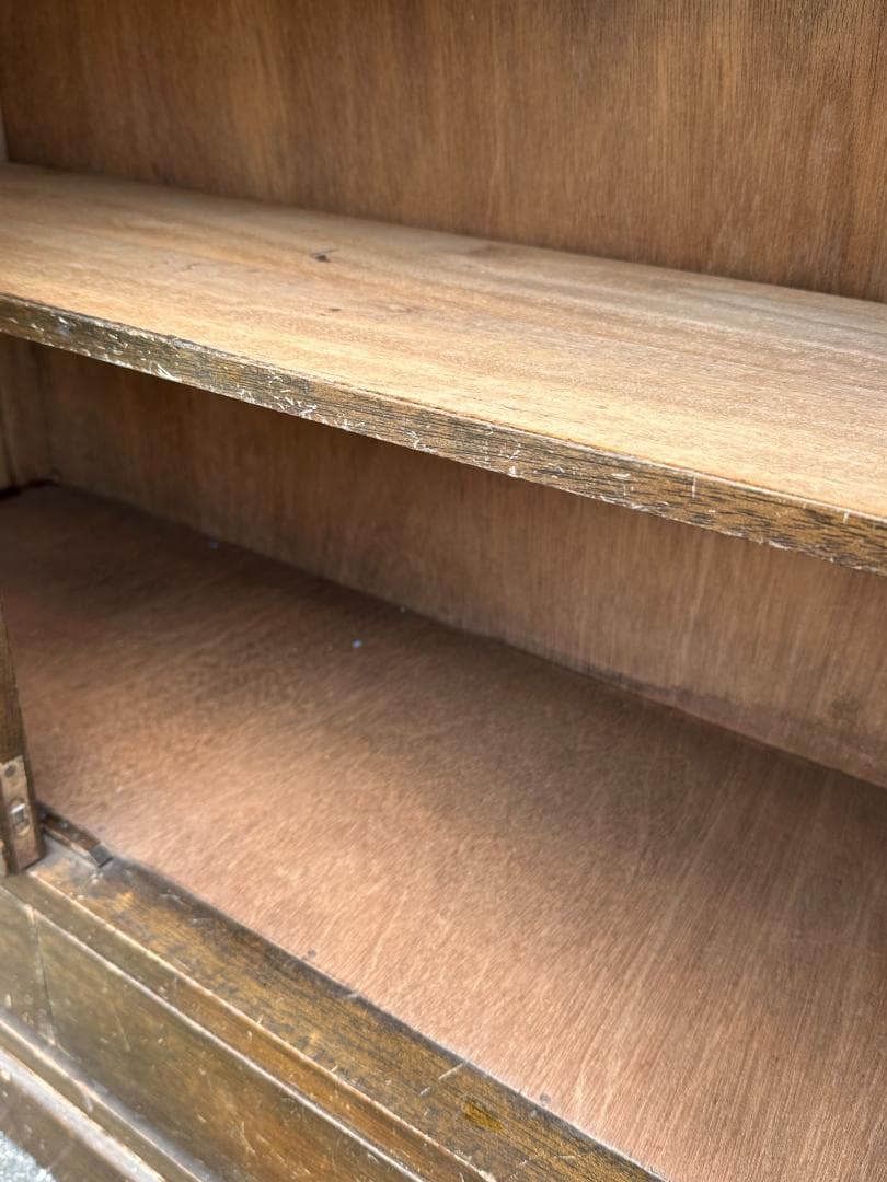 アンティーク 木製 ガラス戸棚 本棚 ブラウン インテリア ビンテージ 古家具