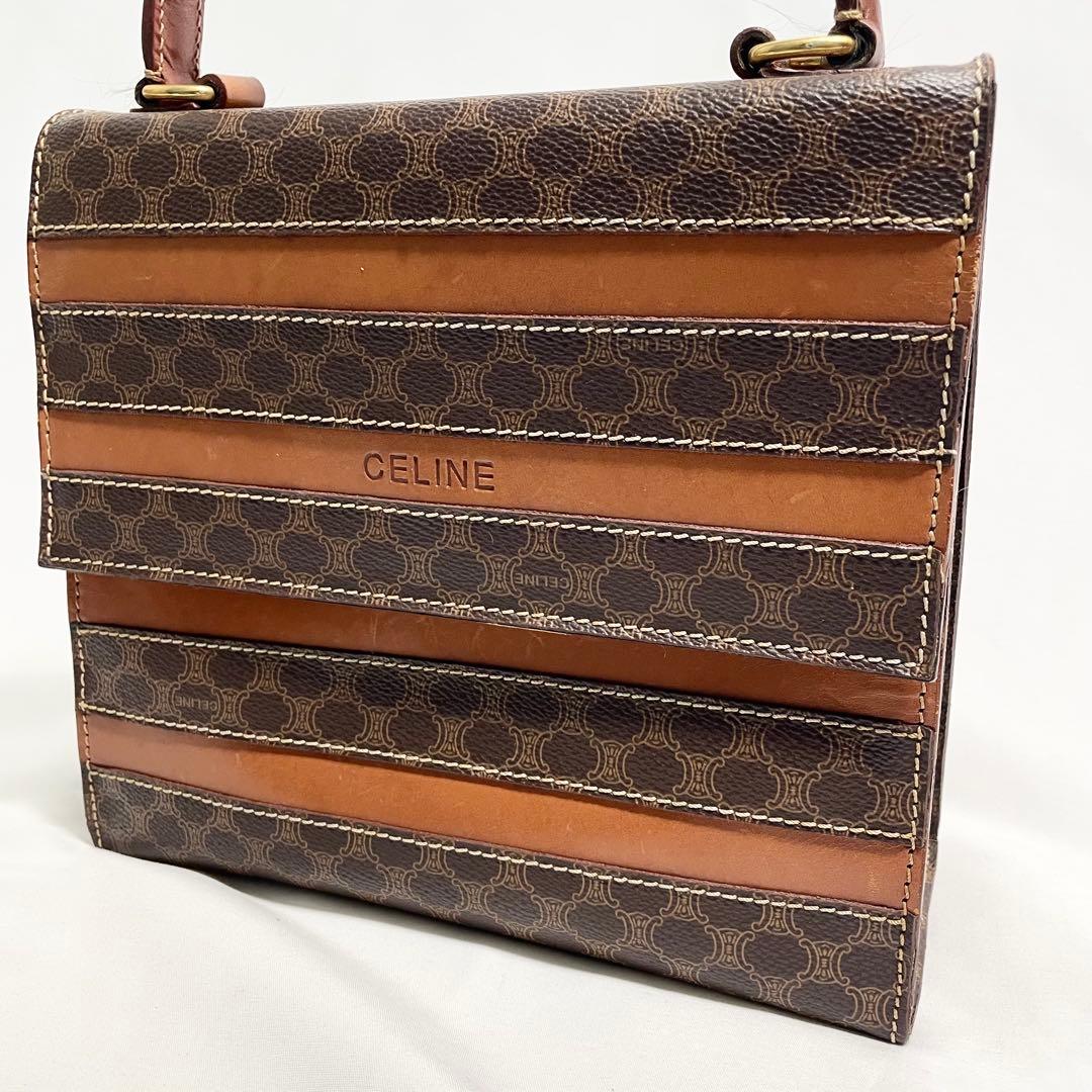 セリーヌ ロゴ 型押し マカダム ハンドバッグ フォーマルバッグ 2way 茶色