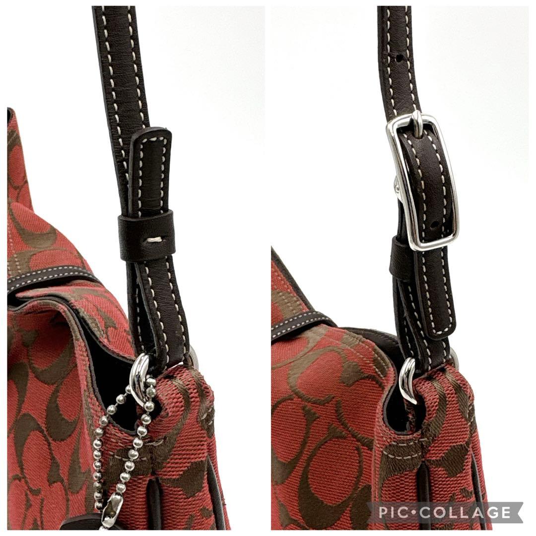 【美品】COACH コーチ シグネチャー ショルダーバッグ 6091 レッド系